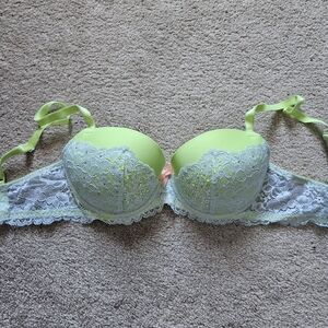 Victoria's Secret Neon Yellow and White Lace Bra